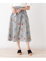 ストライプ花柄フレアスカート/ブラック(319)