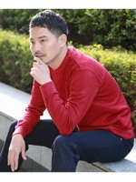 スノー加工プルオーバニット[ メンズ ニット ベーシック ギフト プレゼント ウール クルーネック ]/ボルドー(064)