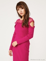 スリットSLVレースKnit TOP/PNK