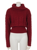 タートルクロップケーブルKnit TOP/RED
