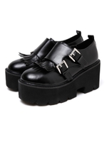 ダブルフラップ厚底シューズ/ブラック