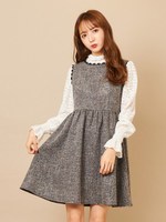 チェックツィードレースワンピース/ブラック