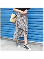 チェックフリルフレアスカート/ブラック