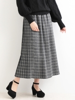 チェックマキシプリーツスカート/ブラック柄