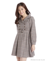 チェック柄ダブル開襟衿トレンチワンピース/チャ