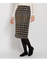 【洗える】ツイードミモレ丈タイトスカート/グリーン(222)