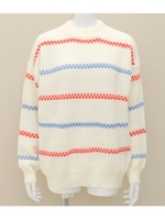 デザインボーダーニットトップス/ホワイト(001)