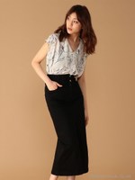 デニムロングタイトスカート/ブラック