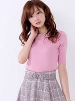 トロンプルイユ衿ニット/ピンク