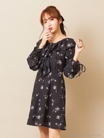 ドットフラワーワンピース/ブラック