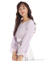 ハートネックお袖ビジュー付きプルオーバー/ラベンダー