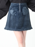 ハートベロアチェックミニスカート/NVY