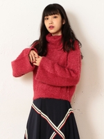 ハイネックモールフェザーニットトップス/レッド