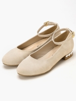 パールヒールポインテッドパンプス/ベージュ柄