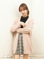 パール釦フェザーミドルカーディガン/ピンクベージュ