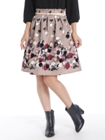パネルプリント花柄スカート/ベージュ