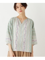 パネル柄スキッパーブラウス/ライトグリーン(821)