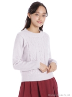 ビジュー付きケーブル編みニットプルオーバー/ラベンダー