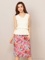 フラワープリントタイトスカート/ベージュ