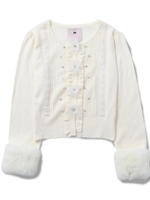 フラワーポンポンボタンカーディガン / mille fille closet［ミルフィーユクローゼット］/シロ