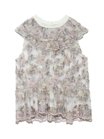 フラワー刺繍チュールトップス/OWHT