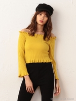 フリルオフショルニットトップス/マスタード