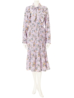 フリルフラワーロングプリーツワンピース/パープル