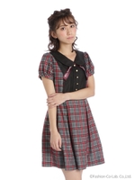 プリントリボンワンピース/グレー