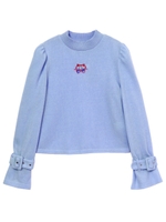 ベルトスリーブニットトップス/ブルー