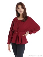ベルト付きボリュームトップス/レッド