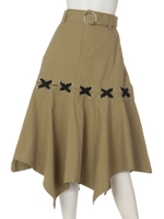 ベルト付きレースアップイレヘムスカート/ベージュ