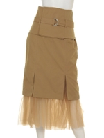 ベルト付スリットチュールタイトsk/ベージュ