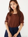 ボーダーボートネックハーフスリーブTOPS/BRN