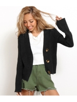 ボタンフレアスリーブリブニットカー/ブラック(027)