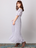 ミニフラワープリーツマキシワンピース/ボルドー