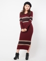 ライン入りニットワンピース/ボルドー