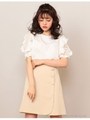 ラッフルスリーブブラウス×フロントボタンスカートセット/ベージュ
