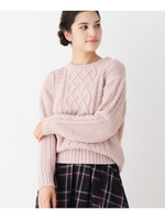 ランダムケーブルクルーネックニット/ベビーピンク(071)