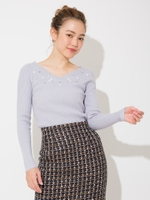 リトルフラワービジューリブニット/ブルー