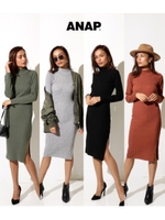 リブハイネックニットワンピ/テラコッタ(085)