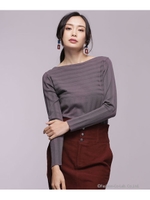 リブ切替ボートネックニット/モカ