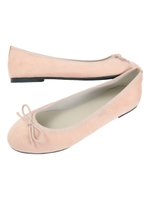 リボンフラットフェイクレザーパンプス/スウェード/ピングベージュ