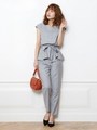リボン付きタックパンツ/ライトグレー