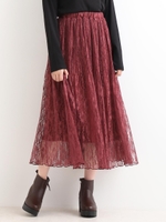 レースプリーツスカート/ワイン