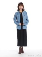 ワイドリブワンピース×デニムシャツ/ブラック