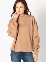 ワッフルボトルネックボリュームスリーブカットソー/モカ