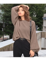 ワッフル編みニットトップス/モカ(016)