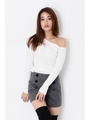 ワンショルデザインニットTOP/WHITE