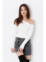 ワンショルデザインニットTOP/WHITE
