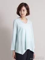 ヴィンテージクロスアシンメトリーフリルブラウス/ライトブルー